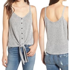 All in favor Grey Button Down Tie-front Tank Top